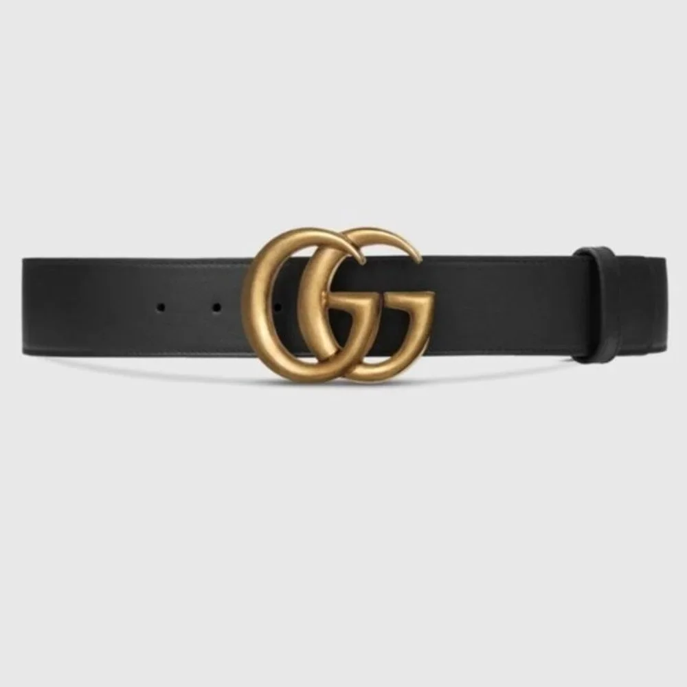 Gucci Leather Double G buckle Belt Black Made in Italy 1in Wide New Sz. 100-40